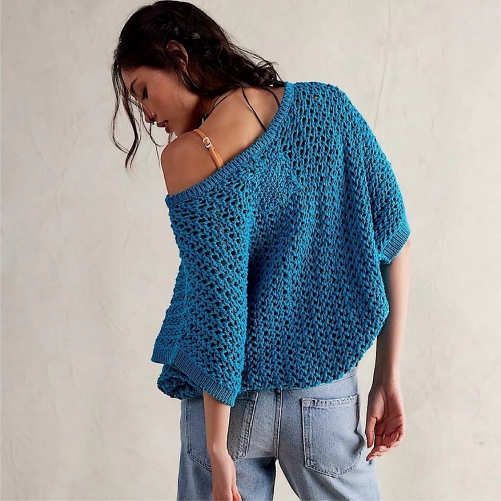 We The Free Blue Open Knit Sweater